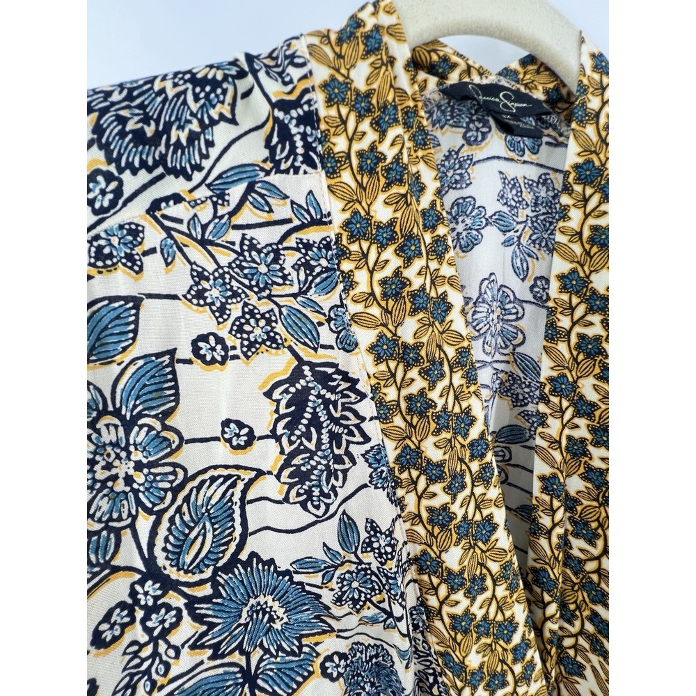 Jessica Simpson Floral Kimono Cardigan Womens 1X Blue Yellow Frozen Dew Boho - Picture 6 of 12